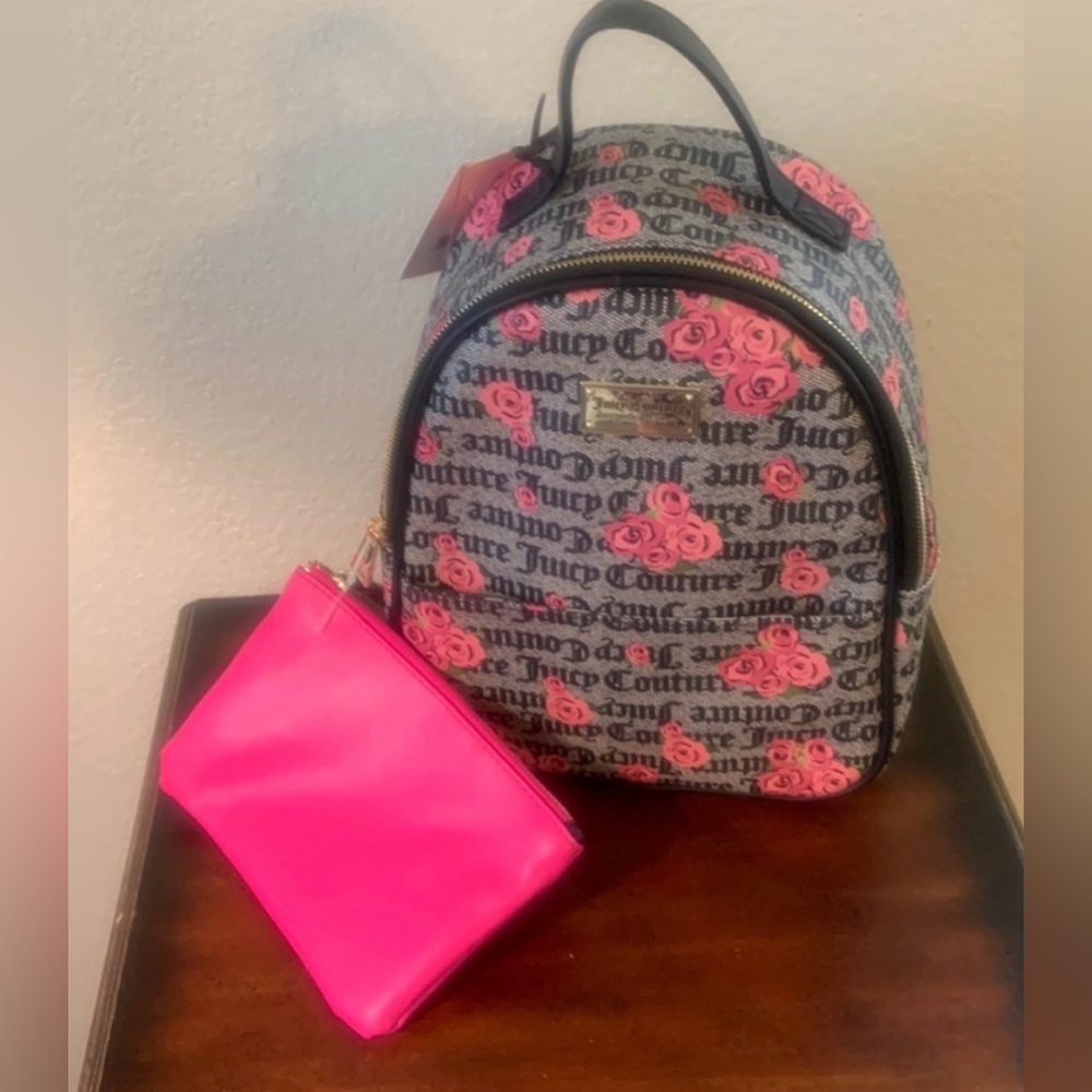 JUICY COUTURE Floral Backpack. Black, Gray and Pink, NWOT